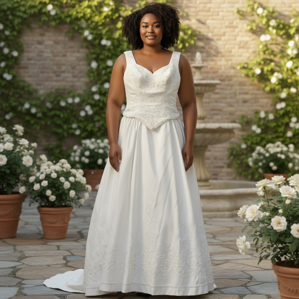 New White Satin Wedding Gown Sleeveless size 6